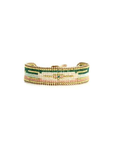 Bracelet Sweet cactus Charly vert émeraude, rose pastel, vert d'eau, nacre, doré