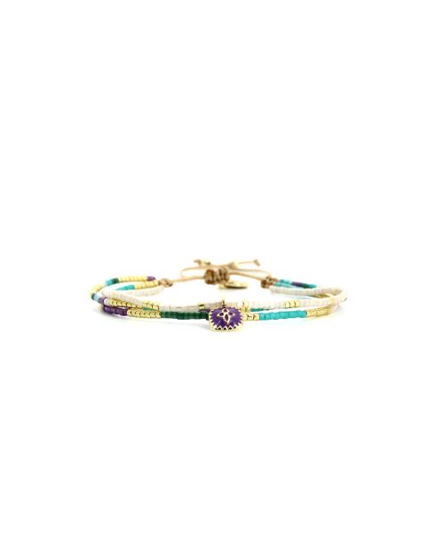 Bracelet Turquoise Paradise Alma turquoise, vert émeraude, mauve, nacre, doré