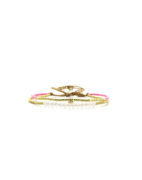 Bracelet Salvador De Bahia Ella rose fluo, corail rosé fluo, vert fluo, doré