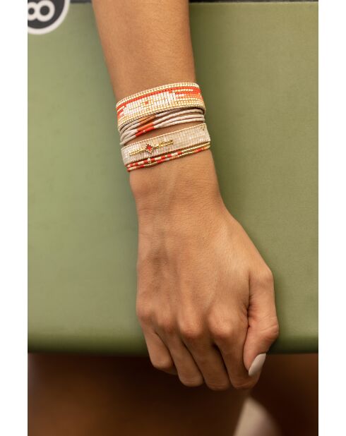 Bracelet Corail Mango Ella rouge corail, saumon rosé, blanc, doré