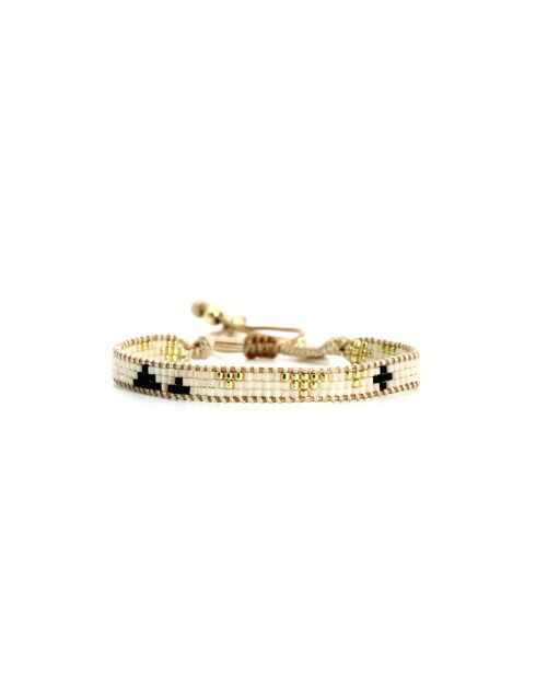 Bracelet Sable Noir Célia noir, blanc, nacre, doré