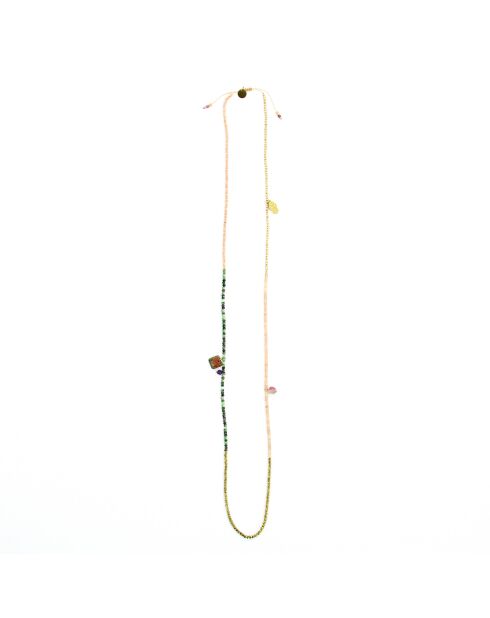 Sautoir Charlie  turquoise, saumon, argent, doré, rose doré