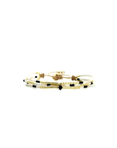 Bracelet Sable Noir Agathe noir, blanc, nacre, doré