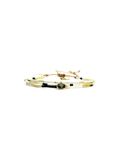 Bracelet Sable Noir Alma noir, blanc, nacre, doré