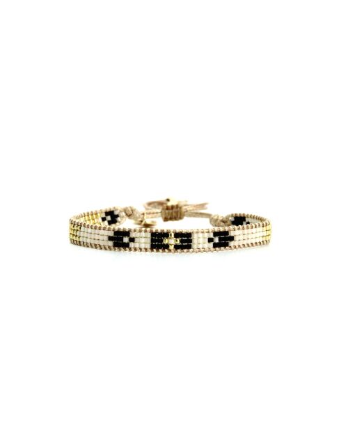 Bracelet Sable Noir Lina noir, blanc, nacre, doré
