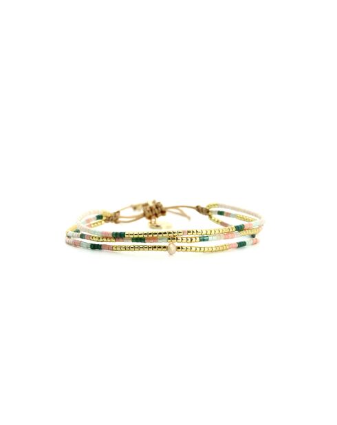 Bracelet Sweet Cactus Agathe vert émeraude, rose pastel, vert d'eau, nacre, doré