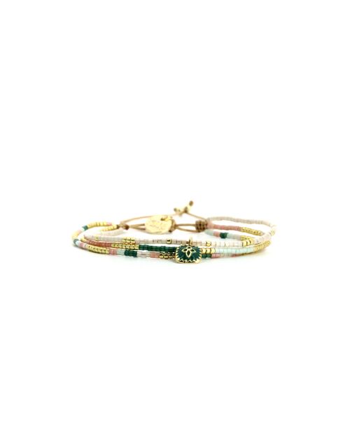 Bracelet Sweet Cactus Alma vert émeraude, rose pastel, vert d'eau, nacre, doré