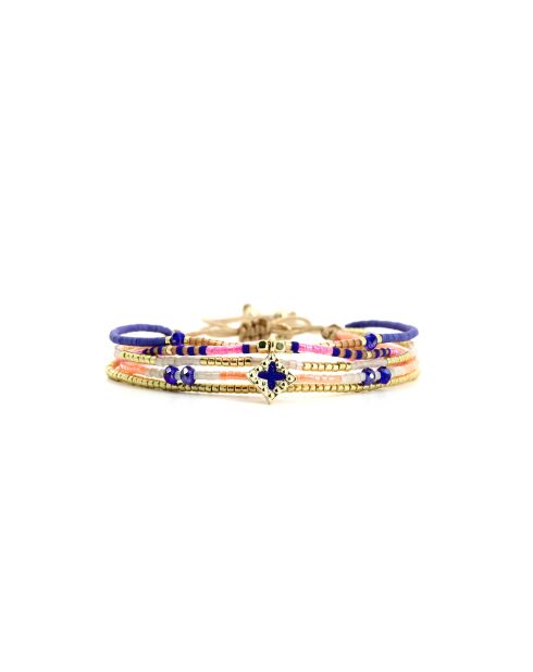 Bracelet Bonifacio Sunset Inaya bleu royal, rose fluo, saumon, caramel, doré