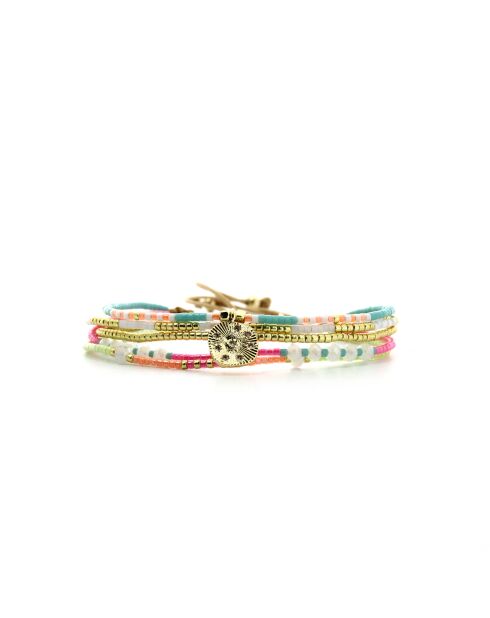 Bracelet Salvador De Bahia Fanny rose fluo, corail rosé fluo, vert fluo, doré