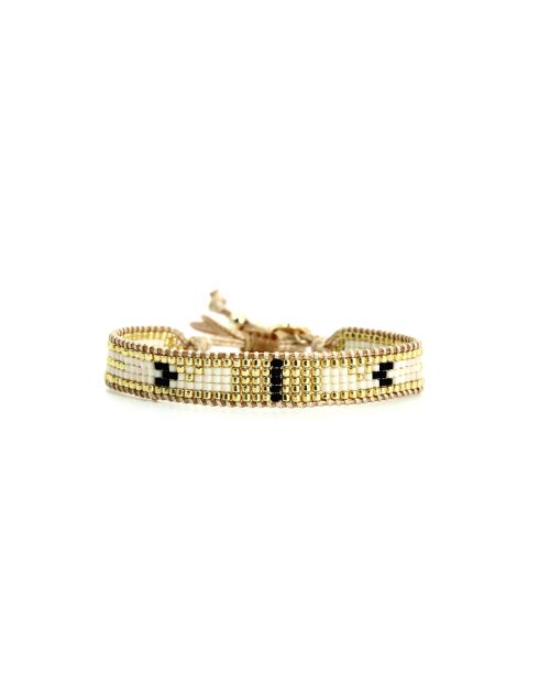 Bracelet Sable Noir Ines noir, blanc, nacre, doré