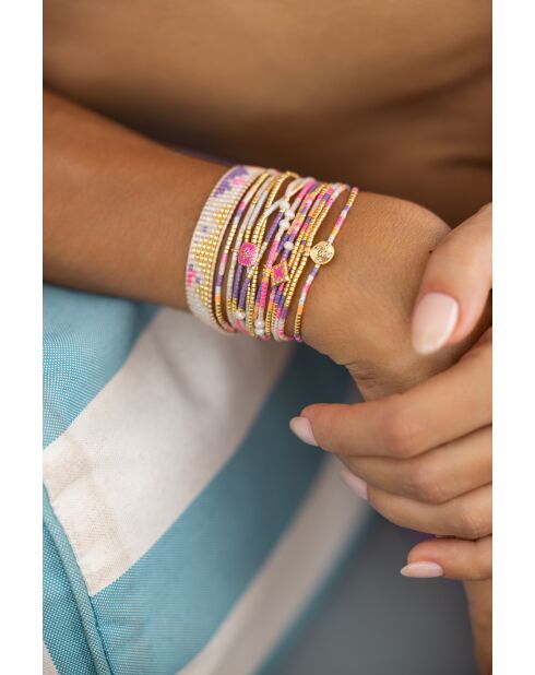 Bracelet Spaggia Rosa Célia mauve, rose fluo, saumon fluo, nacre, doré