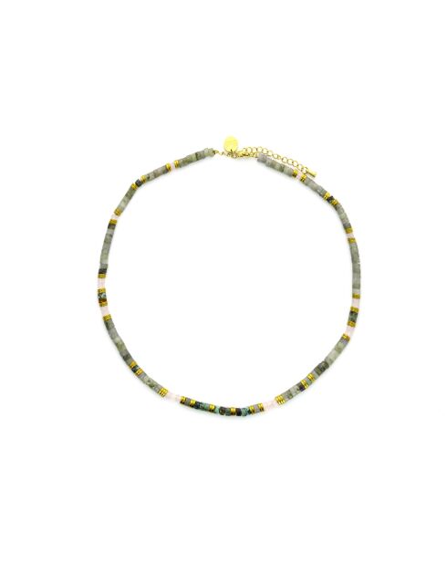 Collier Mila  turquoise, gris, doré