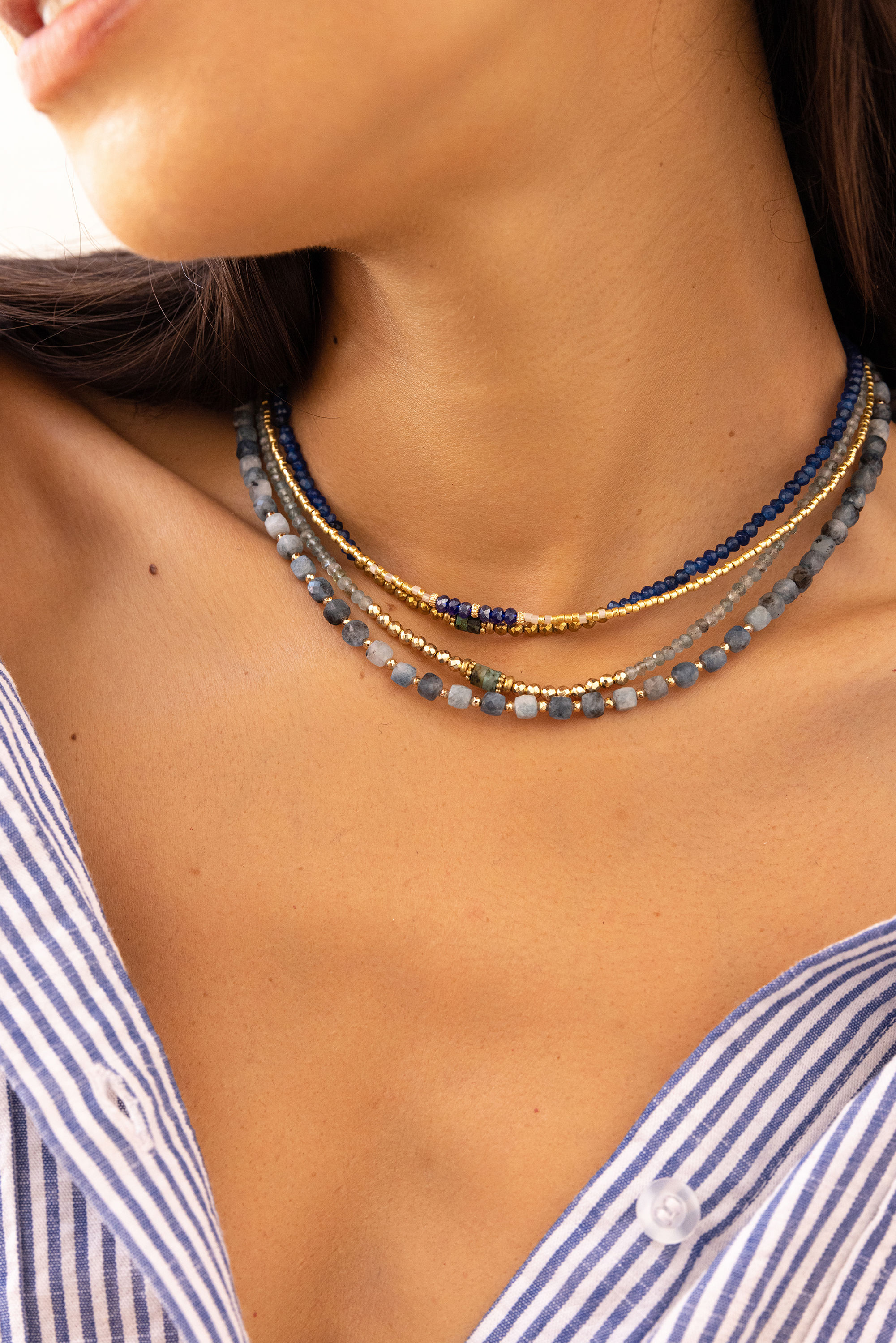 Collier May  bleu, doré