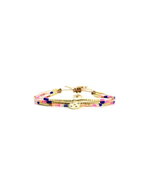 Bracelet Bonifacio Sunset Emy bleu royal, rose fluo, saumon, caramel, doré