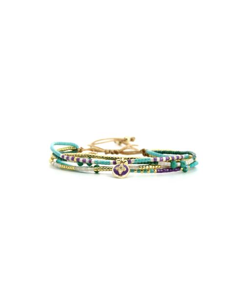 Bracelet Turquoise Paradise Joy turquoise, vert émeraude, mauve, nacre, doré