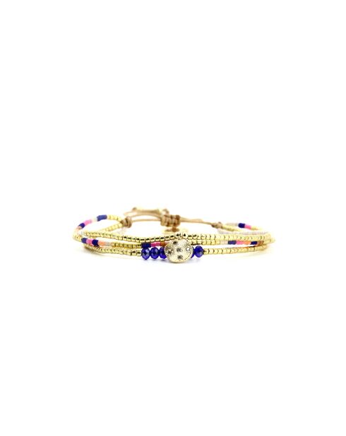 Bracelet Bonifacio Sunset Swen bleu royal, rose fluo, saumon, caramel, doré