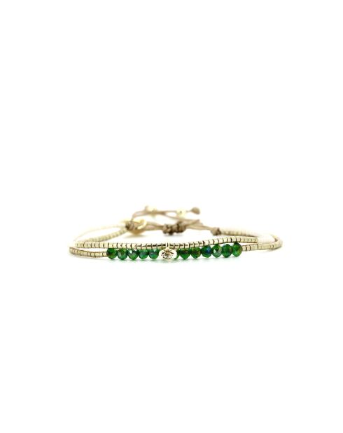 Bracelet Vert de Jade Ella camaïeu de vert, champagne, doré