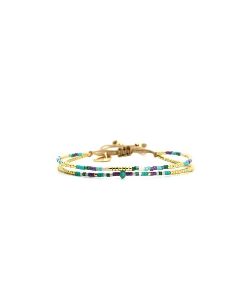 Bracelet Turquoise Paradise Alya turquoise, vert émeraude, mauve, nacre, doré