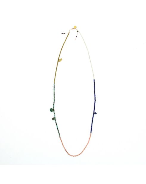 Sautoir Charlie  bleu, turquoise, argent, doré, rose doré
