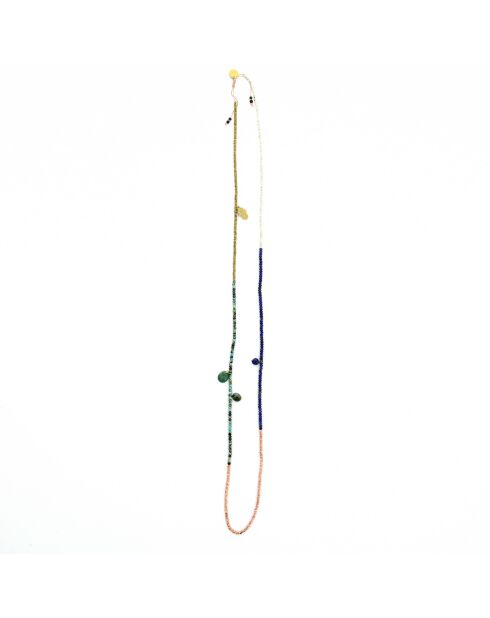 Sautoir Charlie  bleu, turquoise, argent, doré, rose doré