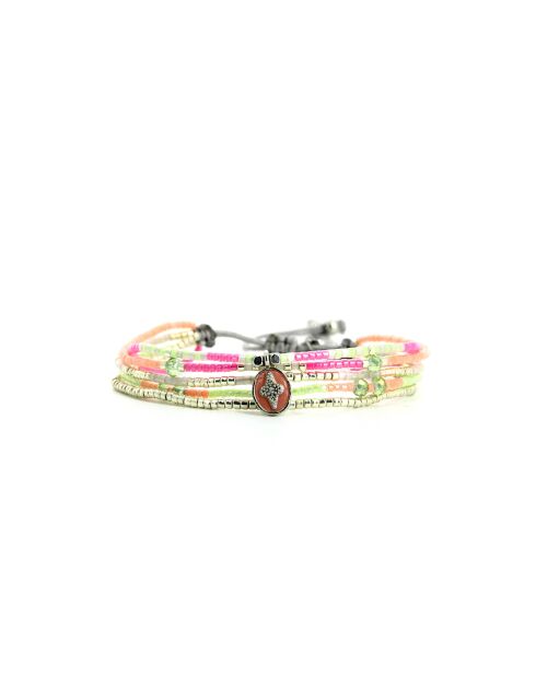 Bracelet Rainbow Kiss Joy rose fluo, corail rosé fluo, vert fluo, argent
