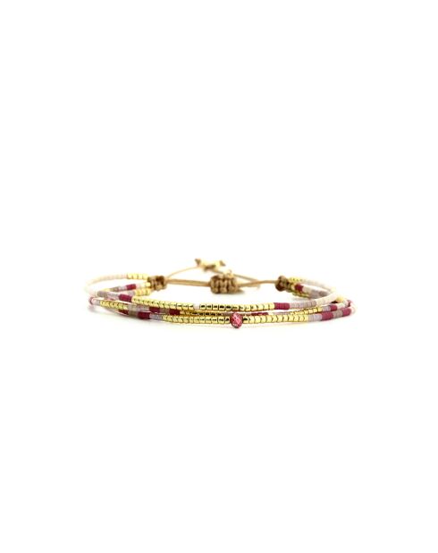 Bracelet Plum Bubble Agathe prune, rose poudré, nacre, doré