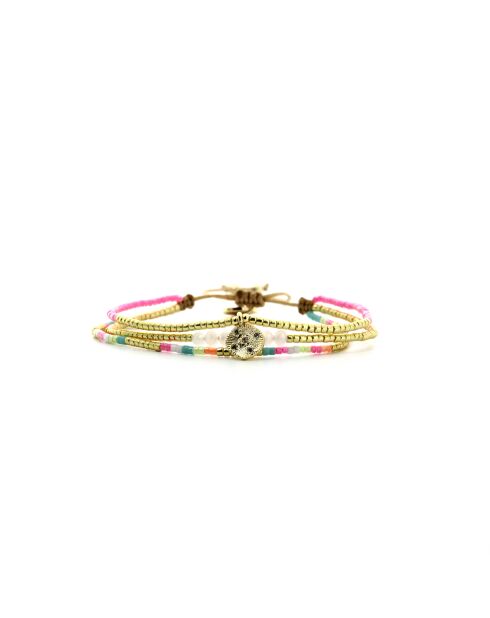 Bracelet Salvador De Bahia Swen rose fluo, corail rosé fluo, vert fluo, doré