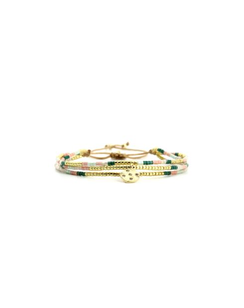 Bracelet Sweet Cactus Emy vert émeraude, rose pastel, vert d'eau, nacre, doré