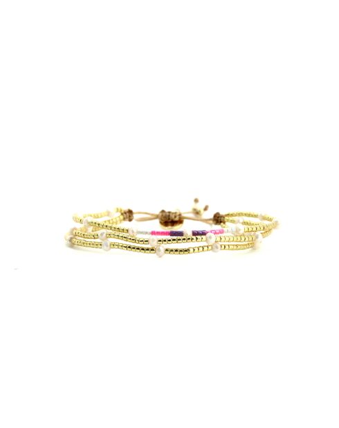 Bracelet Spaggia Rosa Léonie mauve, rose fluo, saumon fluo, nacre, doré