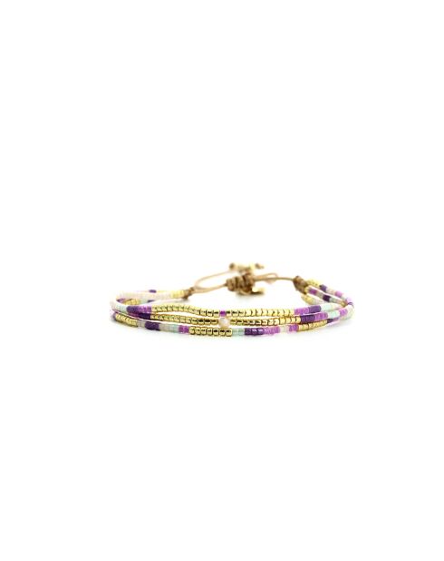 Bracelet Pretty Woman Agathe mauve, violet orchidée, vert d'eau, doré