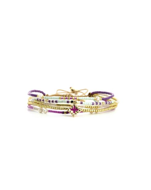 Bracelet Pretty Woman Inaya mauve, violet orchidée, vert d'eau, doré
