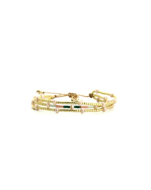 Bracelet Sweet Cactus Léonie vert émeraude, rose pastel, vert d'eau, nacre, doré