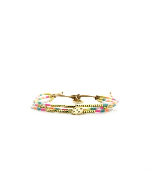 Bracelet Salvador De Bahia Emy rose fluo, corail rosé fluo, vert fluo, doré
