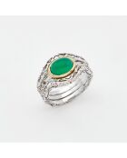 Bague Triple en Argent et Laiton, Onyx verte