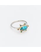 Bague Argent et Laiton, Turquoise bleue
