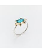 Bague Argent et Laiton, Turquoise bleue
