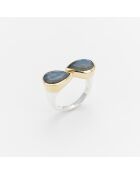Bague Argent et Laiton, Labradorite grise