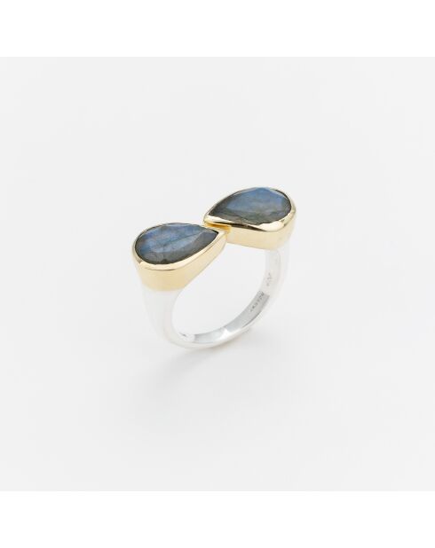 Bague Argent et Laiton, Labradorite grise