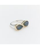 Bague Argent et Laiton, Labradorite grise