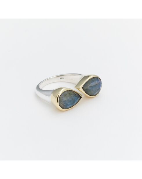 Bague Argent et Laiton, Labradorite grise