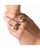 Bague Argent et Laiton, Labradorite grise
