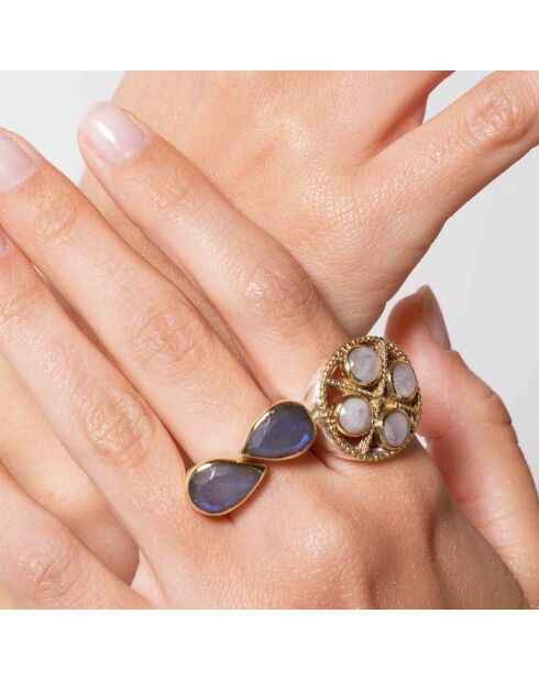 Bague Argent et Laiton, Labradorite grise