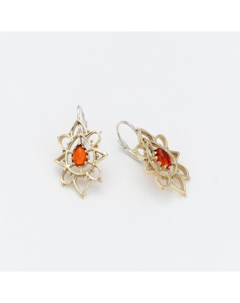 Boucles d'Oreilles Argent et Laiton Hanie Verre Teinté Orange