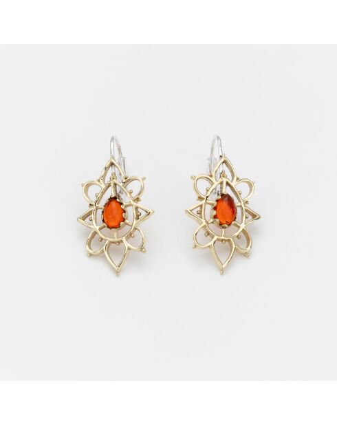Boucles d'Oreilles Argent et Laiton Hanie Verre Teinté Orange