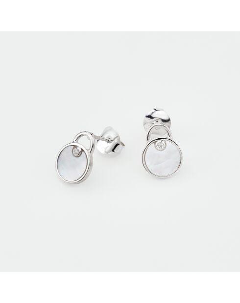 Boucles d'Oreilles Argent Chick Nacre Blanche et Oxyde de Zirconium