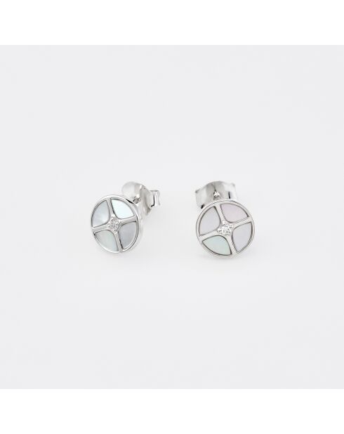 Boucles d'Oreilles Argent Cross Nacre Blanche et Oxyde de Zirconium