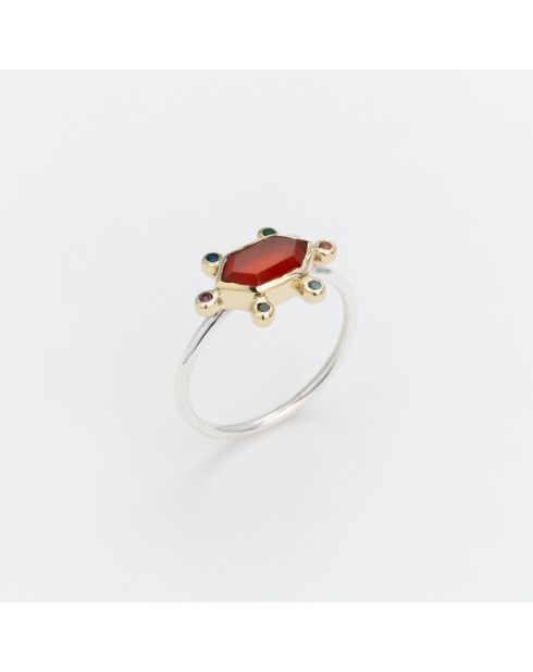 Bague Argent et Laiton, Cornaline orange