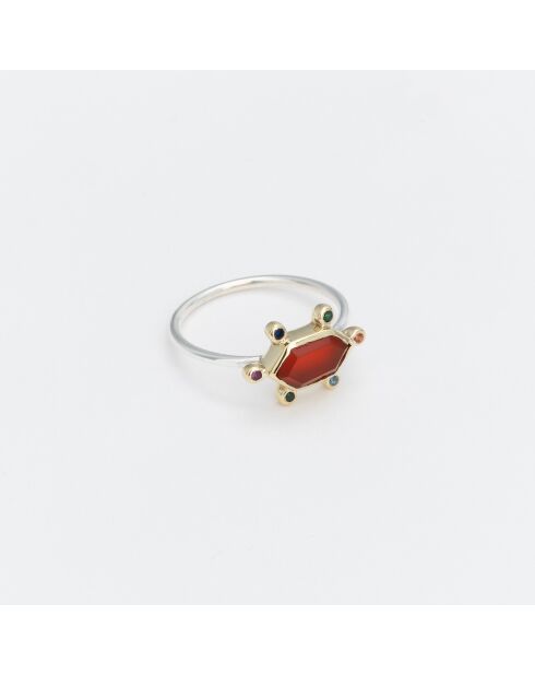 Bague Argent et Laiton, Cornaline orange