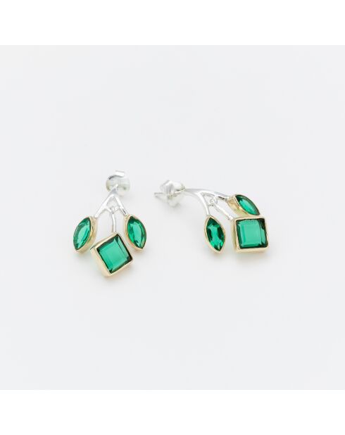Boucles d'Oreilles Argent et Laiton Candice Verre Teinté Vert
