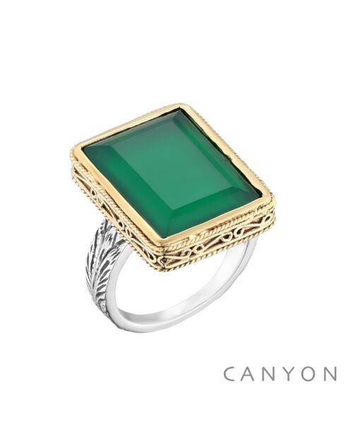 Bague Argent et Laiton, Onyx verte